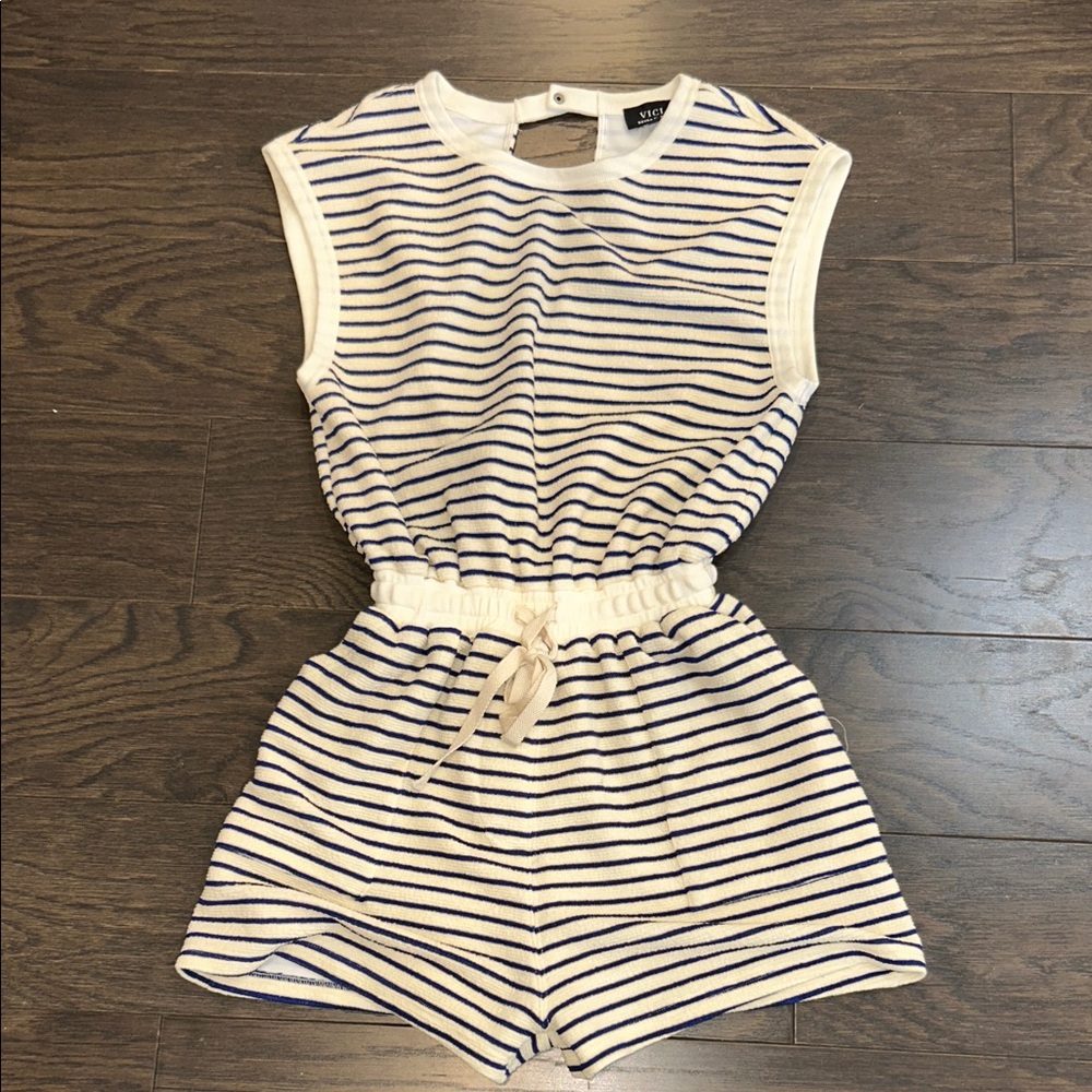 Vici Navy and White Striped Womens Romper